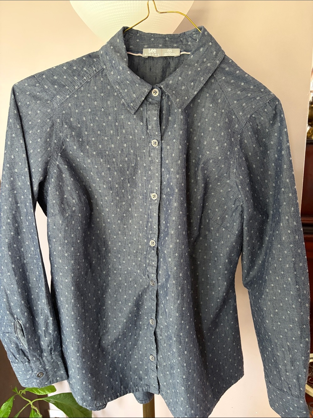 Lee Women's Navy Dot Print Button-Down Shirt